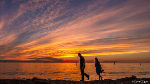 Silhouettes on the shore 