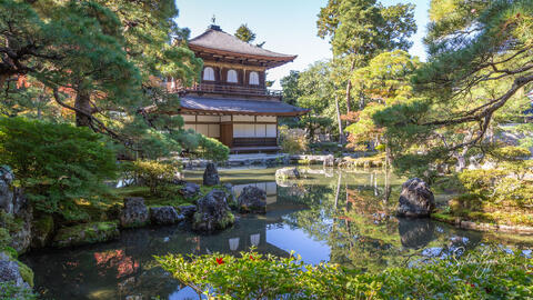Japanese garden with temple