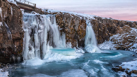 frozen waterfall in winter
